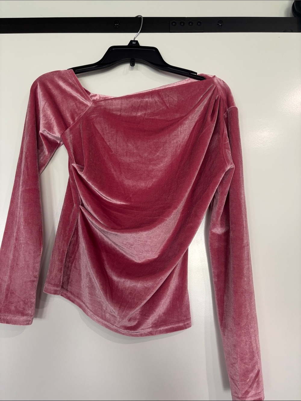Pink Lily Dusty Rose Velvet Draped Long-Sleeve Top